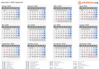 Kalender 2036 mit Ferien und Feiertagen Spanien