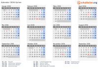 Kalender 2036 mit Ferien und Feiertagen Syrien