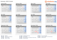 Kalender 2036 mit Ferien und Feiertagen Tschad