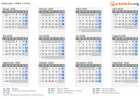 Kalender 2036 mit Ferien und Feiertagen Türkei
