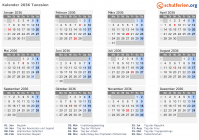 Kalender 2036 mit Ferien und Feiertagen Tunesien