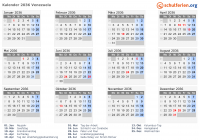 Kalender 2036 mit Ferien und Feiertagen Venezuela