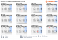 Kalender 2036 mit Ferien und Feiertagen Vereinigte Arabische Emirate