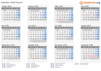 Kalender 2036 mit Ferien und Feiertagen Zypern