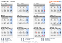 Kalender 2037 mit Ferien und Feiertagen Albanien