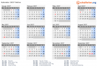 Kalender 2037 mit Ferien und Feiertagen Belize