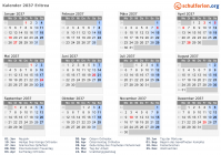 Kalender 2037 mit Ferien und Feiertagen Eritrea