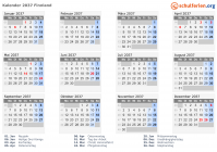 Kalender 2037 mit Ferien und Feiertagen Finnland