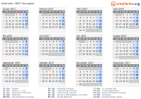 Kalender 2037 mit Ferien und Feiertagen Georgien