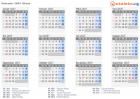 Kalender 2037 mit Ferien und Feiertagen Ghana