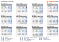 Kalender 2037 mit Ferien und Feiertagen Guyana