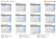 Kalender 2037 mit Ferien und Feiertagen Indonesien
