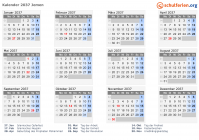 Kalender 2037 mit Ferien und Feiertagen Jemen