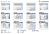Kalender 2037 mit Ferien und Feiertagen Kosovo