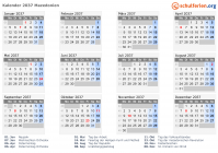 Kalender 2037 mit Ferien und Feiertagen Nordmazedonien