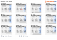 Kalender 2037 mit Ferien und Feiertagen Nepal