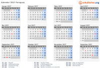 Kalender 2037 mit Ferien und Feiertagen Paraguay