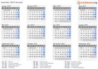 Kalender 2037 mit Ferien und Feiertagen Ruanda