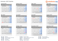 Kalender 2037 mit Ferien und Feiertagen Sambia