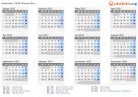 Kalender 2037 mit Ferien und Feiertagen Slowenien