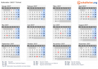 Kalender 2037 mit Ferien und Feiertagen Türkei