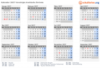 Kalender 2037 mit Ferien und Feiertagen Vereinigte Arabische Emirate