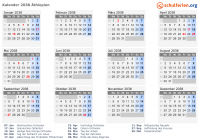 Kalender 2038 mit Ferien und Feiertagen Äthiopien
