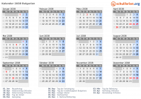 Kalender 2038 mit Ferien und Feiertagen Bulgarien