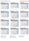 Kalender 2038 mit Ferien und Feiertagen Dänemark