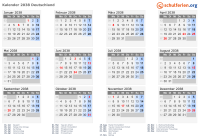 Kalender 2038 mit Ferien und Feiertagen Deutschland