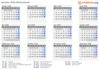 Kalender 2038 mit Ferien und Feiertagen Elfenbeinküste