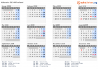 Kalender 2038 mit Ferien und Feiertagen Finnland