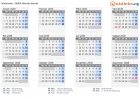 Kalender 2038 mit Ferien und Feiertagen Niederlande