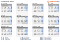 Kalender 2038 mit Ferien und Feiertagen Jamaika