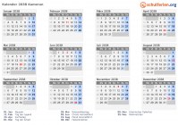 Kalender 2038 mit Ferien und Feiertagen Kamerun