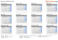 Kalender 2038 mit Ferien und Feiertagen Komoren