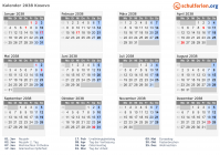 Kalender 2038 mit Ferien und Feiertagen Kosovo