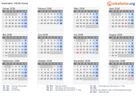 Kalender 2038 mit Ferien und Feiertagen Kuba