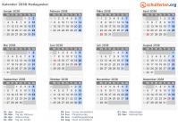Kalender 2038 mit Ferien und Feiertagen Madagaskar