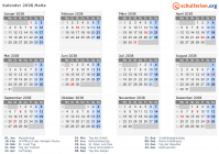 Kalender 2038 mit Ferien und Feiertagen Malta