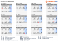 Kalender 2038 mit Ferien und Feiertagen Marokko