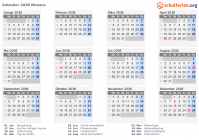 Kalender 2038 mit Ferien und Feiertagen Monaco