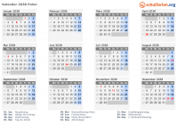 Kalender 2038 mit Ferien und Feiertagen Polen