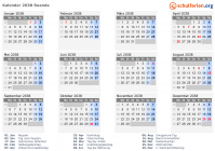 Kalender 2038 mit Ferien und Feiertagen Ruanda