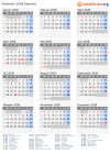 Kalender 2038 mit Ferien und Feiertagen Spanien