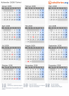 Kalender 2038 mit Ferien und Feiertagen Türkei