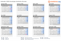 Kalender 2038 mit Ferien und Feiertagen Vereinigte Arabische Emirate