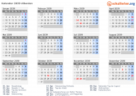 Kalender 2039 mit Ferien und Feiertagen Albanien