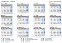 Kalender 2039 mit Ferien und Feiertagen Bulgarien