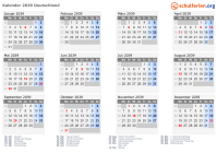 Kalender 2039 mit Ferien und Feiertagen Deutschland
